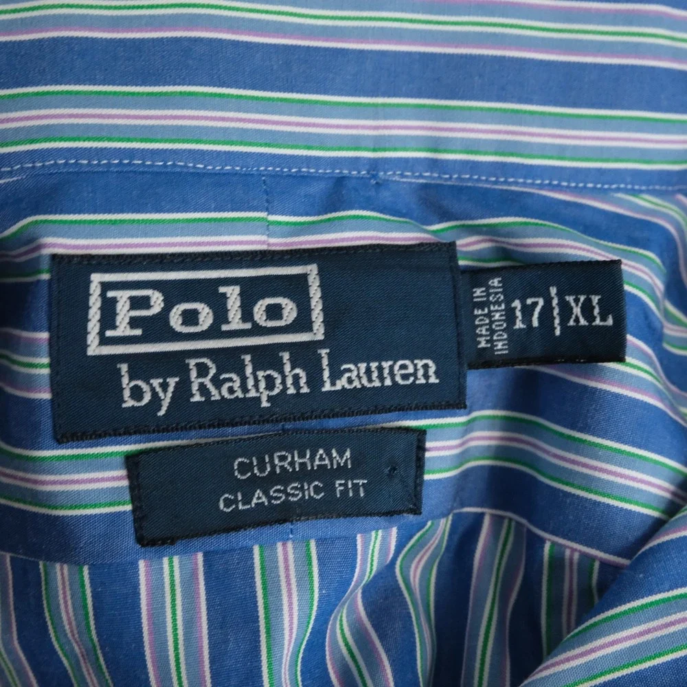 Polo Ralph Lauren XL Curham Classic Fit Button Down Shirt Blue Striped Mens